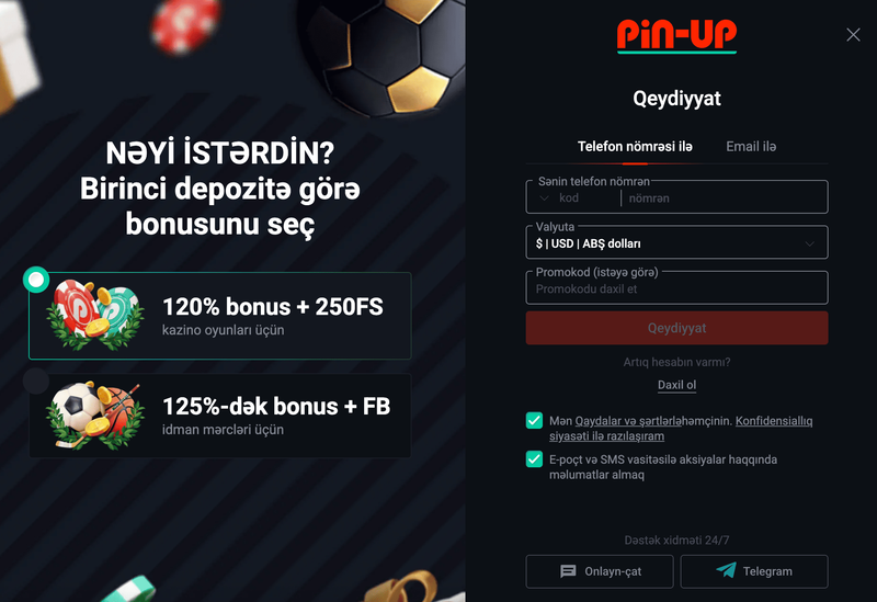 Pin Up qeydiyyat prosesi